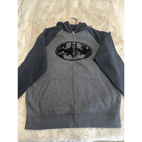 Batman Hoodie Men's Gray & Black Full Zip Sweatshirt Size L 42/44 - Picture 1 of 6